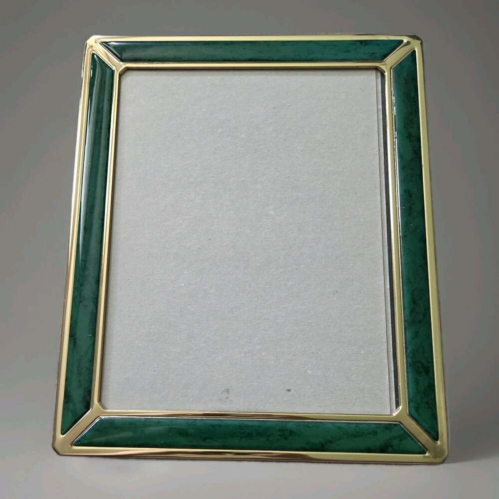 Vintage Emerald Green Marbled 8x10 Picture Frame Gold Trim Velvet Back Easel